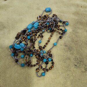 Silver Tiger Eye and Turquoise Necklace